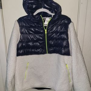 NWT- GAP Fit- Sherpa Half Zip Hoodie- Women's Size Large- True Indigo